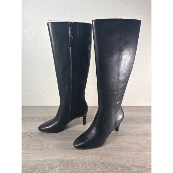 Lauren Ralph Lauren Caelynn II-BO-Tal Black Burnished Calf Heel Boots Women's 7 - Picture 2 of 9